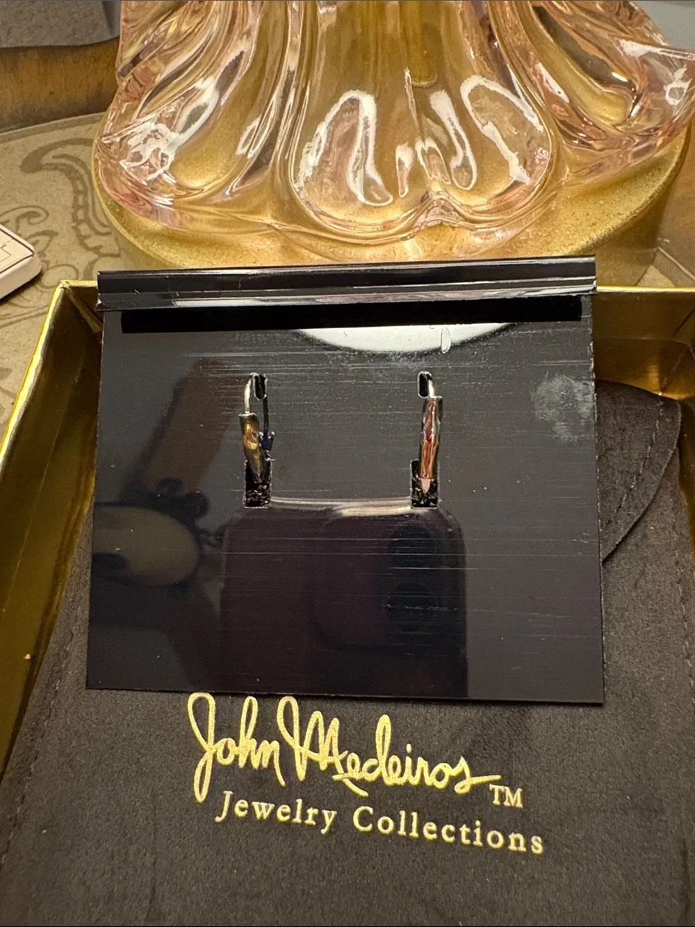 John Medeiros Pink Crystal Drop Earrings in Silver-Tone